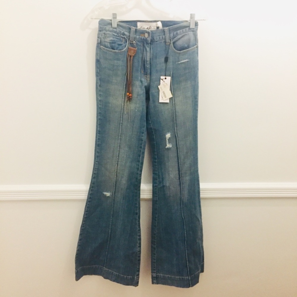 NWT Yaya Aflalo Wide Flare Jeans Distressed 27